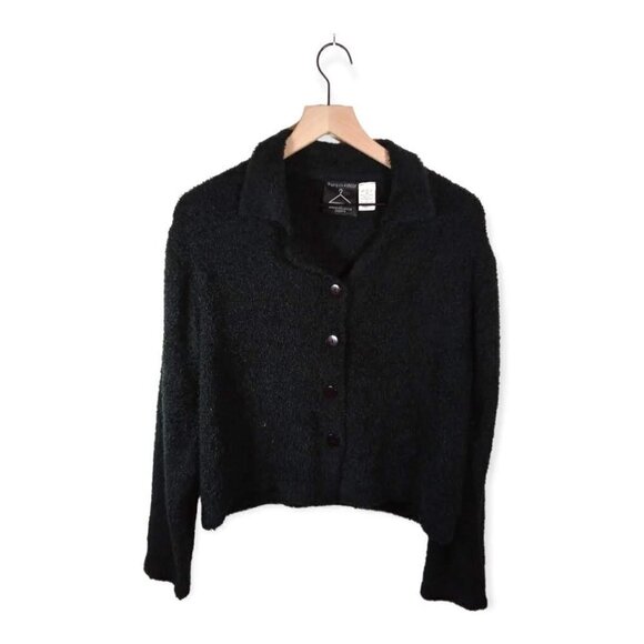 Anthony Mark Hankins Fuzzy Black Button Down Sweater Size S - Picture 1 of 3